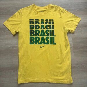 Men's Yellow Nike Brasil Short Sleeve Shirt Size Large Slim Fit CBF